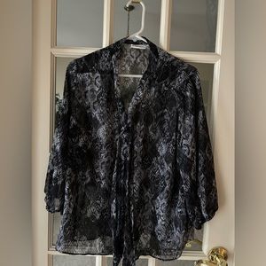 Black sheer printed design top